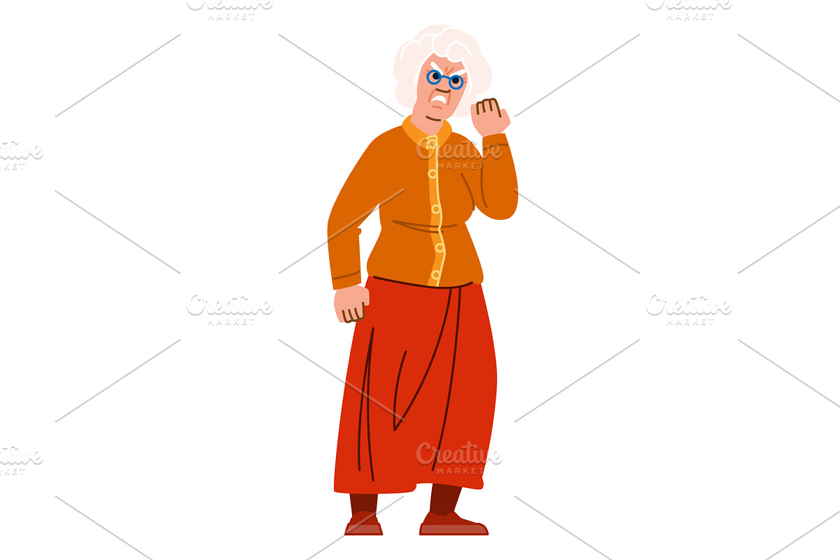 Angry elderly woman shaking fist, a Person Illustration by pikepicture