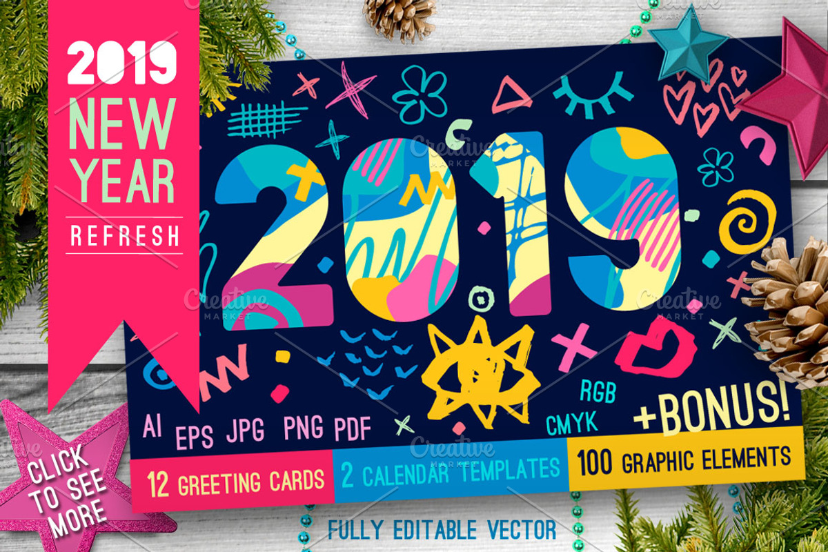 2019 New Year Christmas Blue Bundle, an Object Graphic by Iraida_Bearlala (Photo 1 of 7)