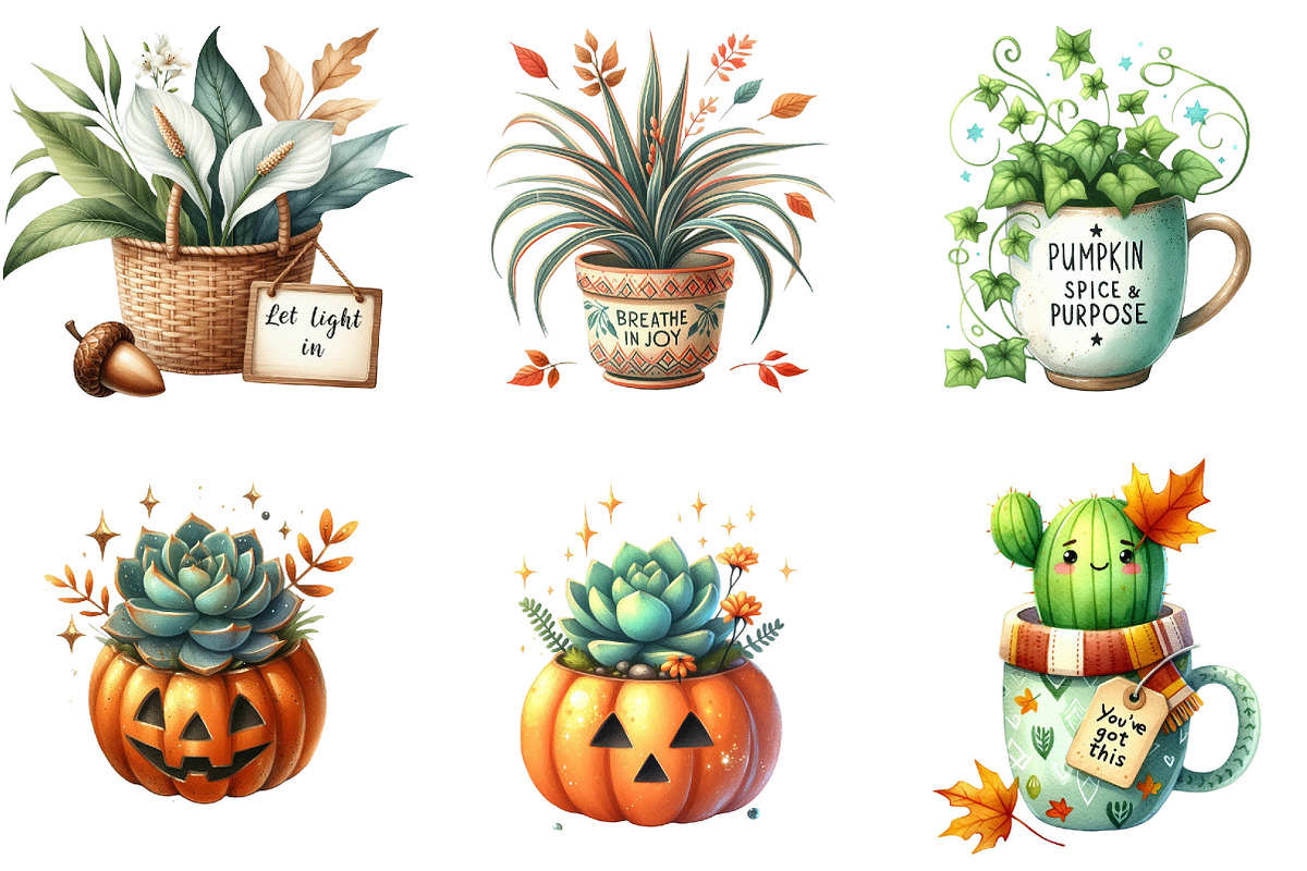Positive Autumn Houseplant Clipart, an Illustration by DreamArtGraphic (Photo 2 of 4)