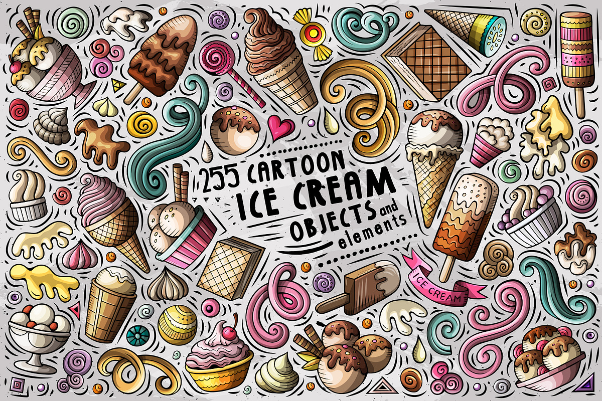 Ice Cream Cartoon Doodle Big Pack, a Decorative Illustration by BALABOLKA (Photo 2 of 11)