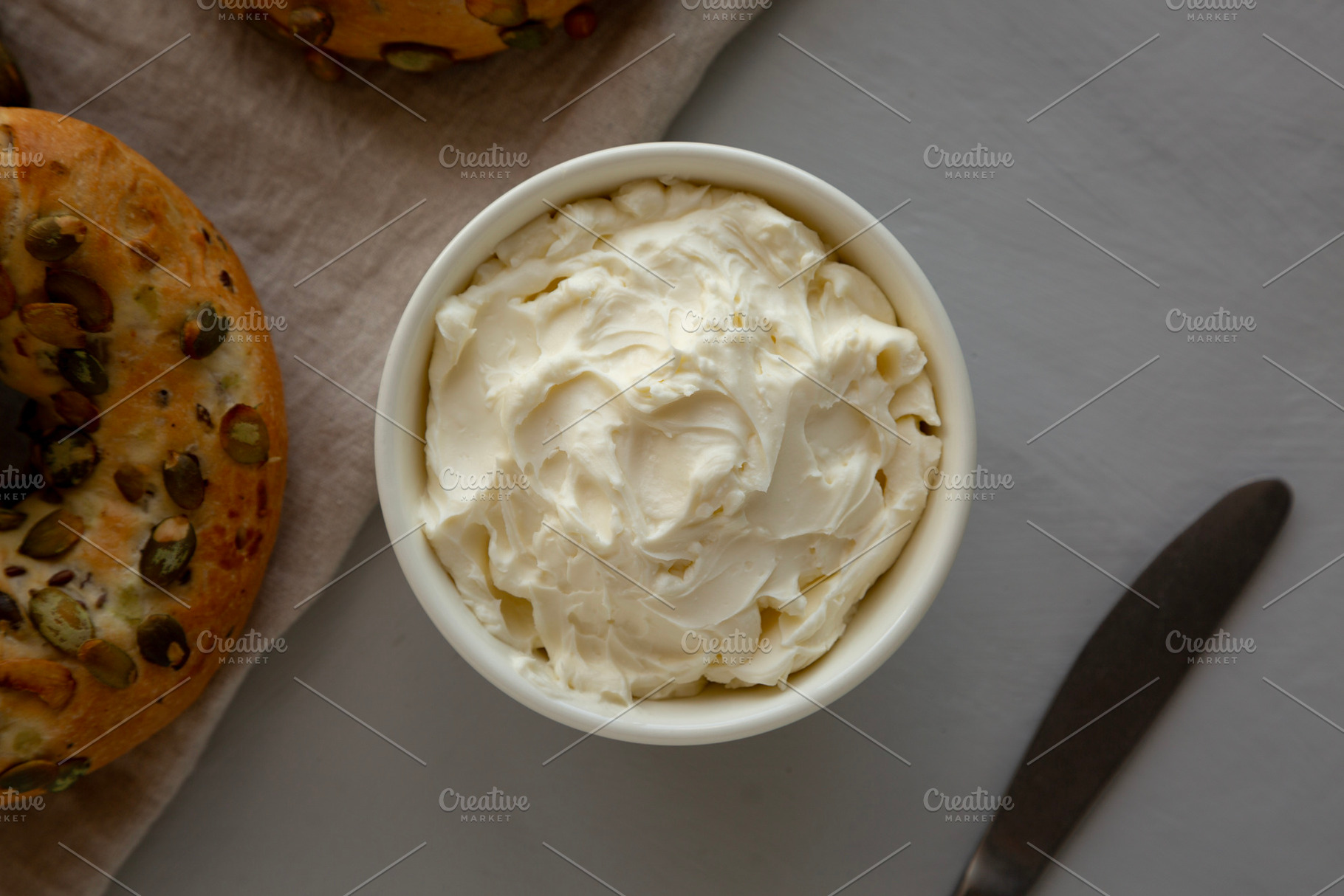 Organic Creamy Cream Cheese Spread Perfect for Bagels, a Food & Drink Photo by LiudmylaChuhunova