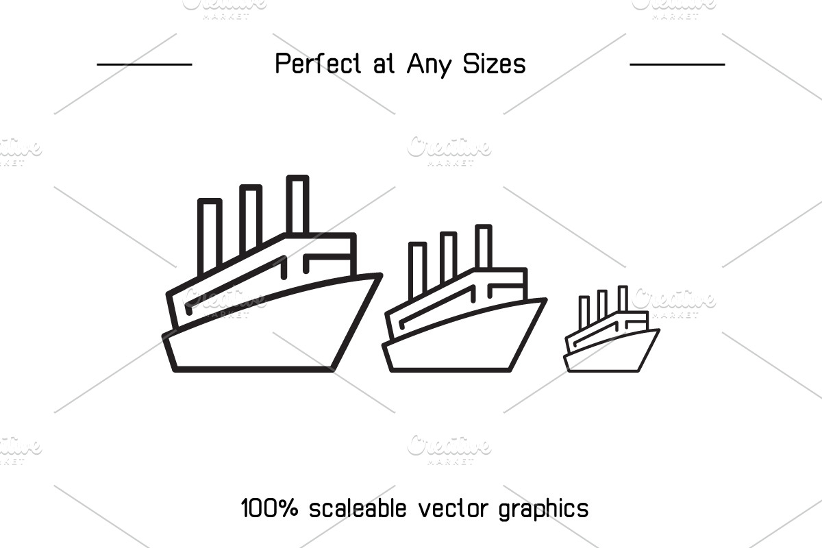 Ship and Boat Line Icons Set, an Outline Icon by Designfour (Photo 7 of 7)