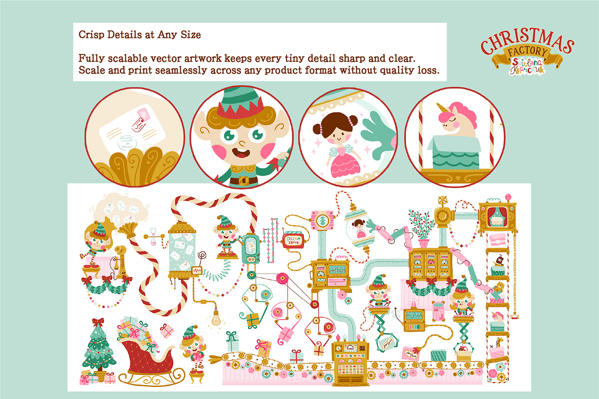 Christmas Elf Factory Vector Kit, a Seasonal Illustration by Svitlana Kharchuk (Photo 10 of 13)