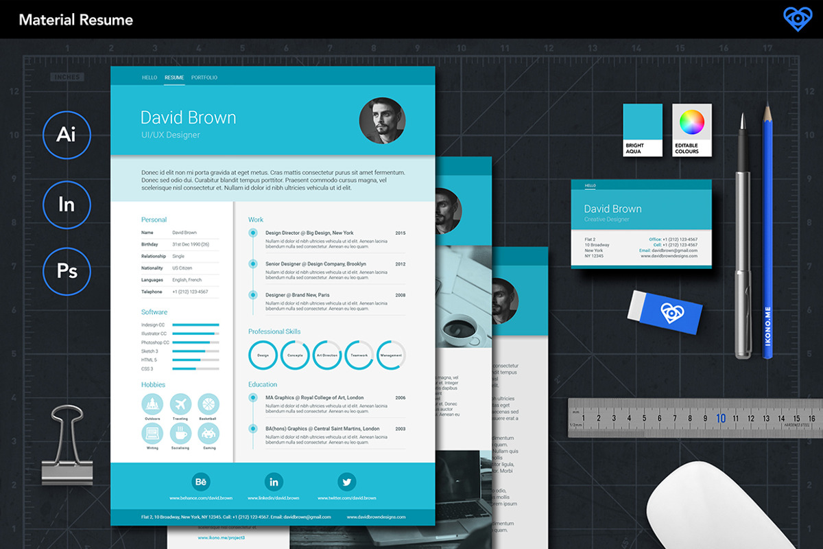 Material Resume Aqua, a Resume Template by ikono.me (Photo 2 of 5)