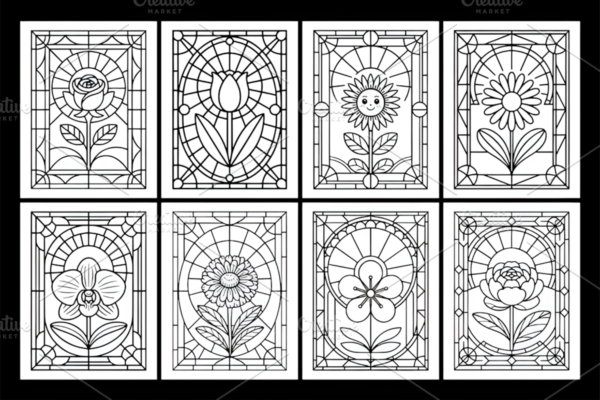 Stained Glass Flower Coloring Book, a Decorative Illustration by Design Station (Photo 3 of 3)