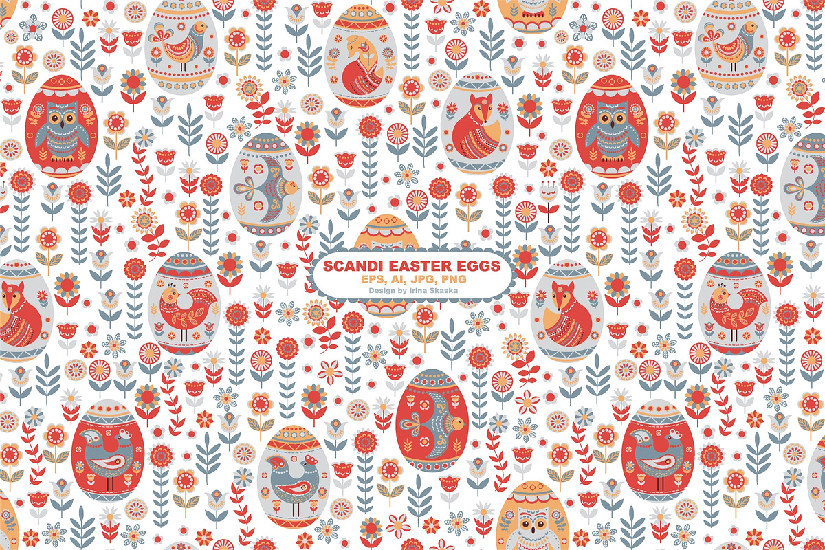 SCANDINAVIAN EASTER EGGS. Vector Set, an Animal Illustration by Irina Skaska (Photo 7 of 9)