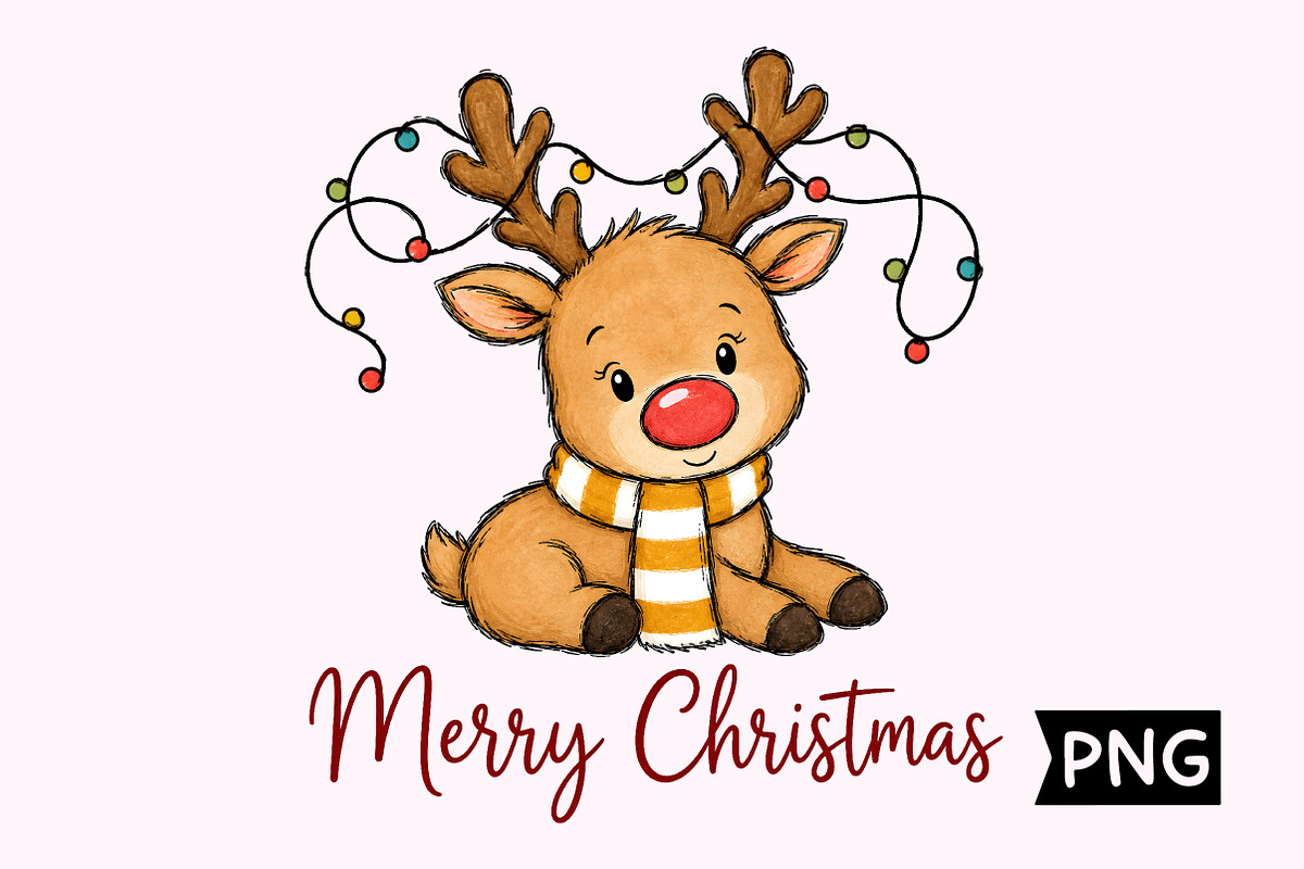 Cute Baby Reindeer Merry Christmas, a Seasonal Illustration by Creative Art (Photo 1 of 3)