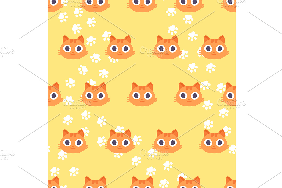 Red cat faces and paw routes. Groovy, an Animal Illustration by LadadikArt