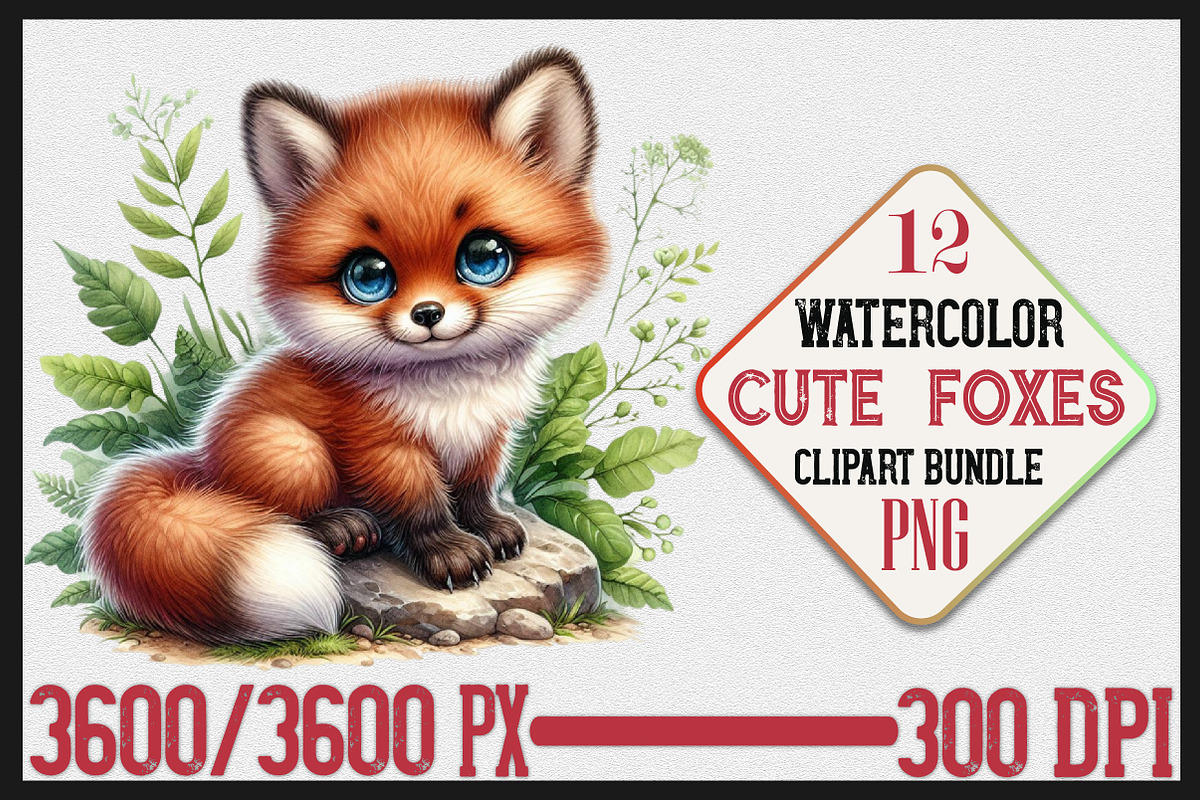 Watercolor Cute Foxes clipart Bundle, a Seasonal Illustration by Craft Nest (Photo 1 of 5)