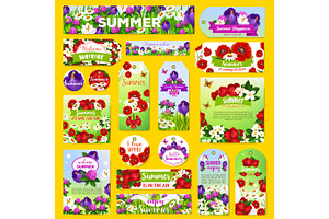 Vector Summer Flowers Greeting Tags Or Banners Set