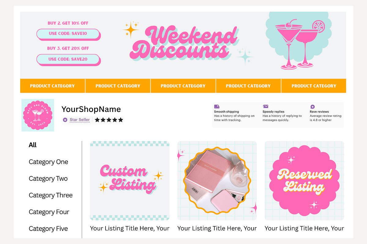 Pastel Retro Etsy Shop Kit, a Branding & Logo Template by Anna Design Studio (Photo 7 of 8)