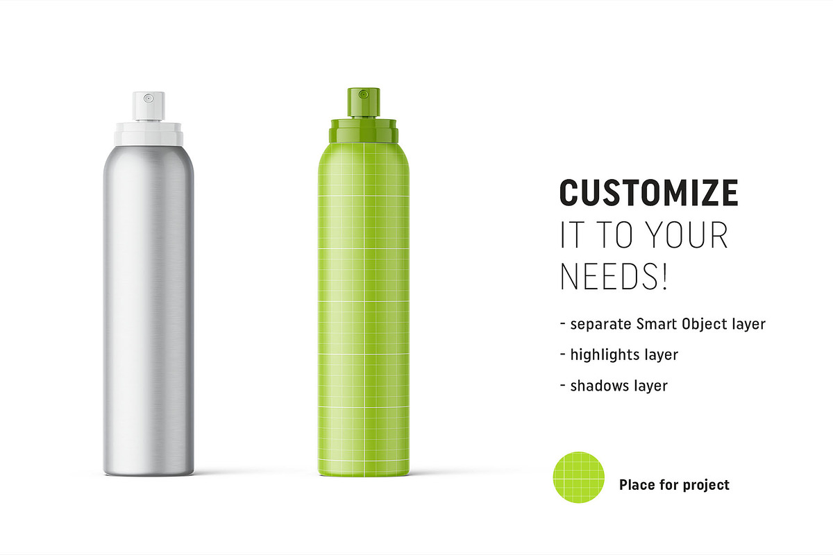 Metallic spray bottle mockup, a Packaging Mockup by Smarty Mockups (Photo 2 of 5)