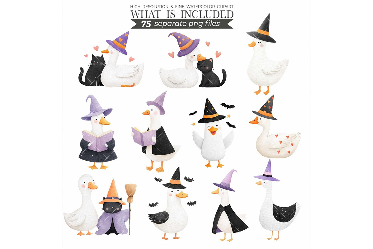 Witchy Goose Halloween Clipart Set, an Illustration by CharmClipart (Photo 7 of 9)