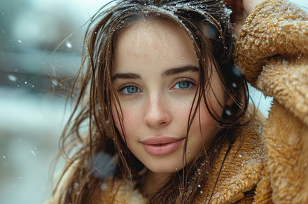 Portrait of a beautiful young woman in a fur coat on a backgroun, a Beauty & Fashion Photo by AS photostudio