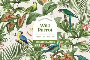 Vintage Wild Parrot Seamless Pattern
