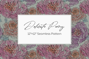 Watercolor Peony Seamless Pattern