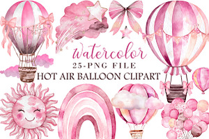 Watercolor Hot Air Balloon Clipart, an Illustration by Libby Wishes