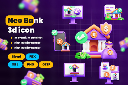 Neo Bank 3d Illustration  Icon Pack