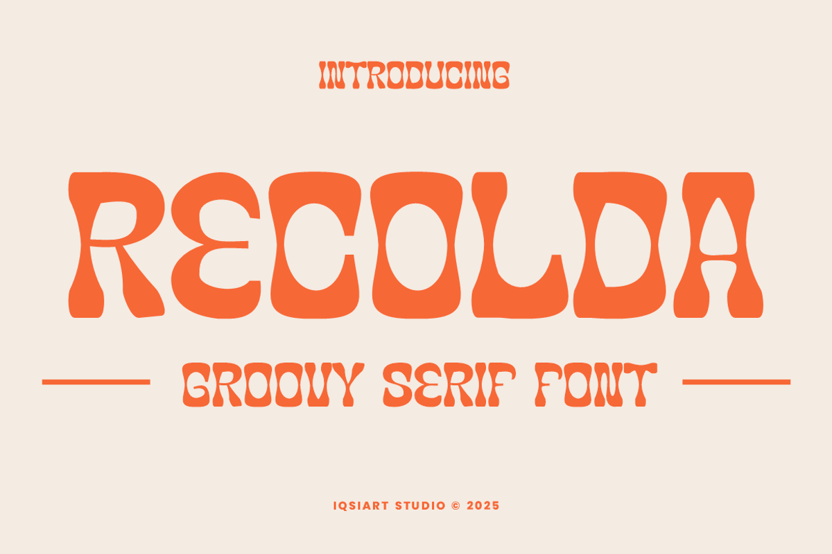 Recolda - Groovy & Retro Font, a Sans Serif Font by Iqsiart Studio (Photo 1 of 6)