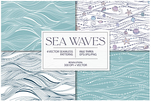 SEA WAVES Seamless Patterns. Set 1