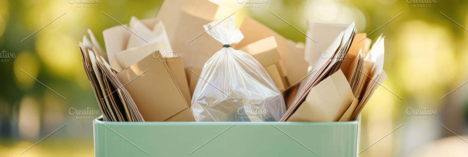 Garbage bin filled with plastic and paper waste in outdoor park, a Photo by Dvoevnore photos