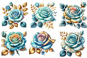 Baby Blue and Gold Glam Roses, an Illustration by Designworld (Thumbnail 4 of 9)