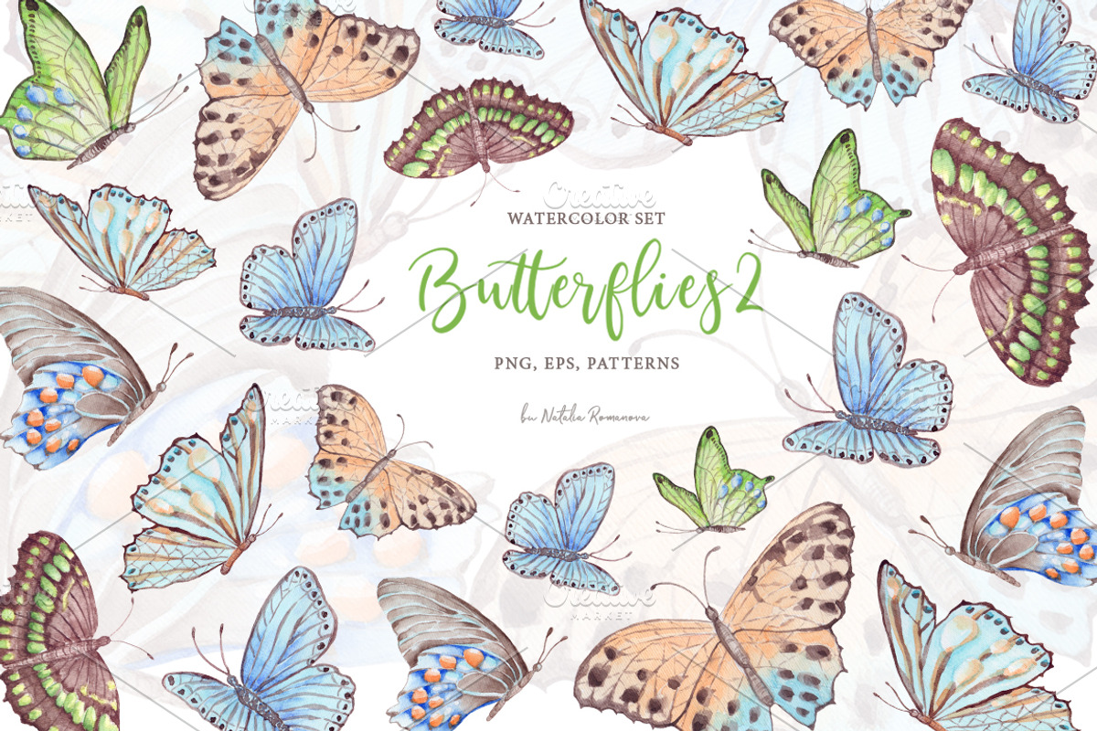 Watercolor butterflies 2., a Texture Illustration by BrushArtDesigns (Photo 1 of 7)