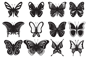 Set Of Colored And Black Butterflies