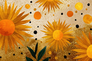 Golden Sunflower Illustration Banner with Abstract Floral Backgr, a Nature Photo by José Manuel Gelpi