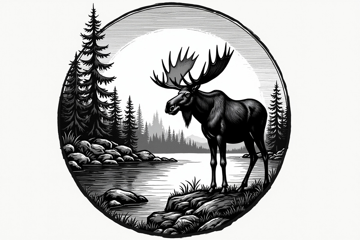Moose with mountain in the forest, an Illustration by Amazin_art (Photo 3 of 13)