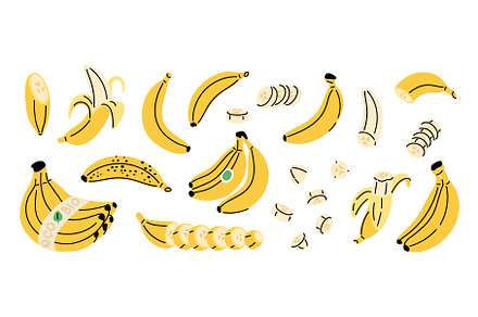 Cartoon bananas. Ripe organic fruit, a Food Illustration by YummyBuum