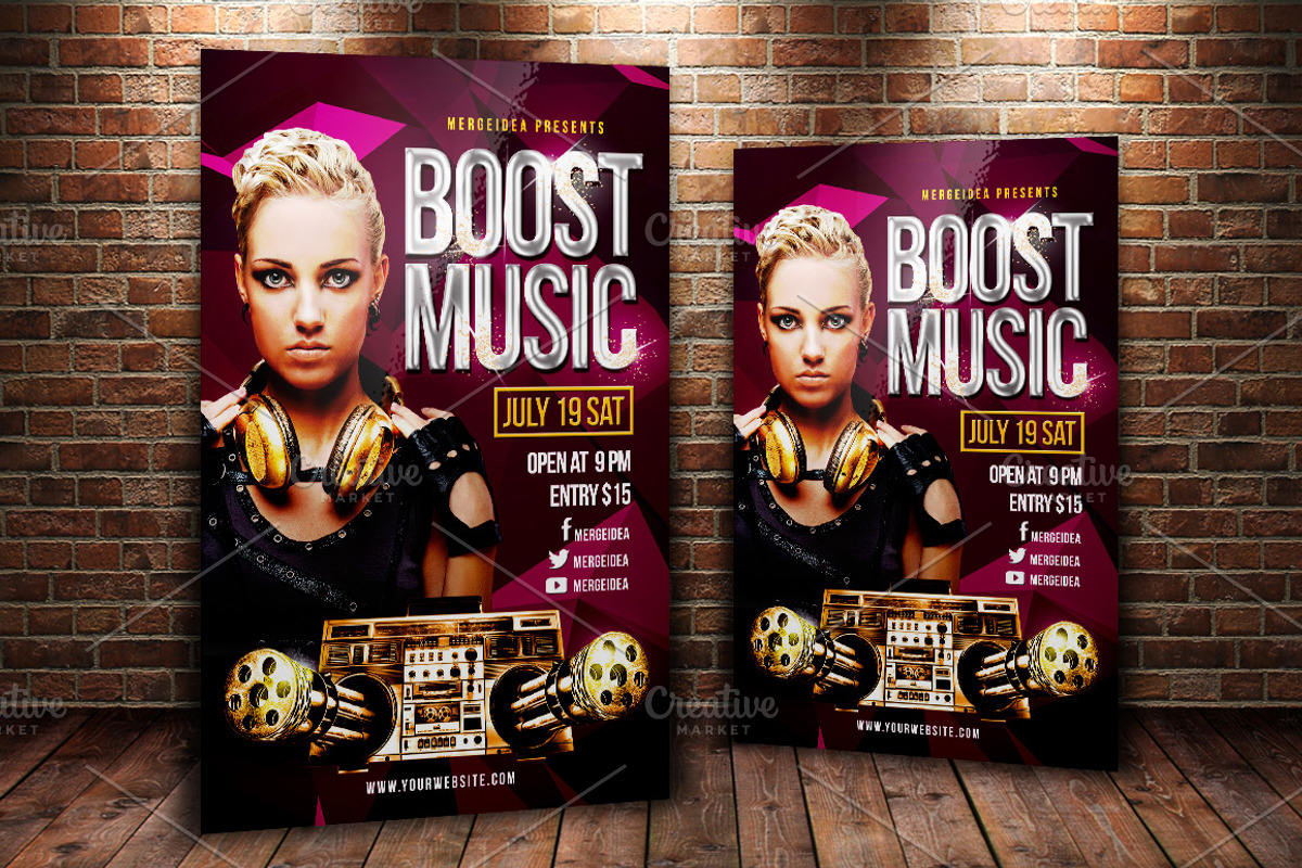 Boost Music Flyer Template for Party, a Flyer Template by MergeIdea (Photo 2 of 3)