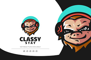 Classy Monkey Cartoon Logo