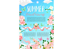 Summer Time Flowers Vector Floral Poster