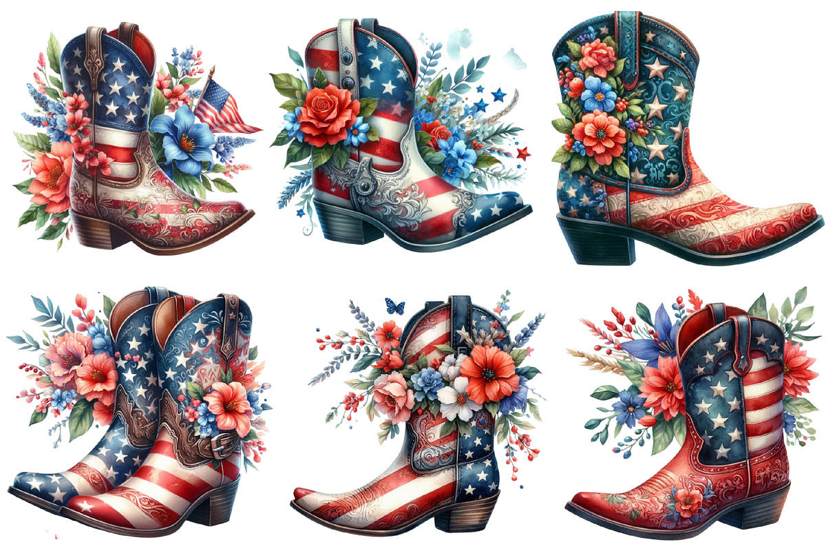 Watercolor 4th of July Cowboy Boot C, an Illustration by Sublimation Artist (Photo 2 of 6)