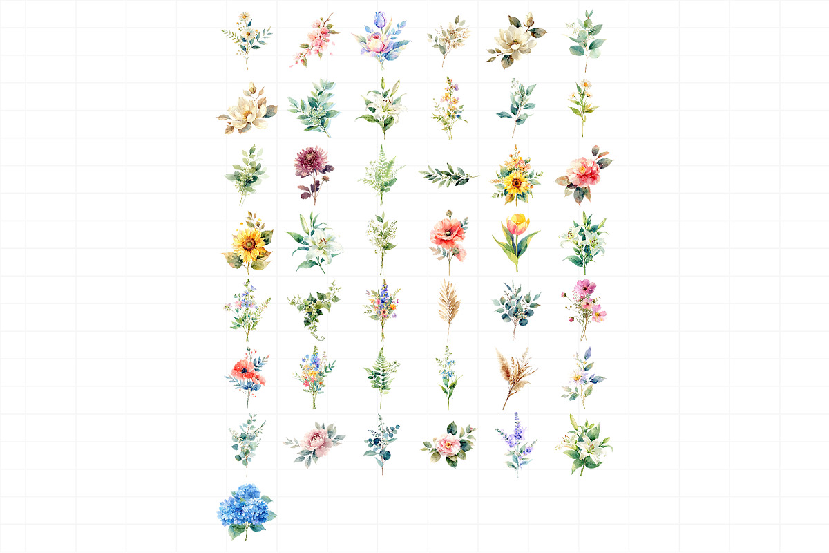 Floral Watercolor Set, Flowers, Leav, an Illustration by Daily.Designs (Photo 7 of 7)
