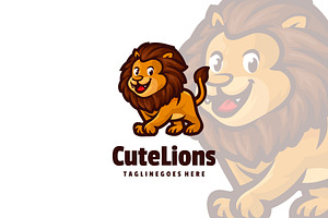 Cute Lions Mascot Cartoon Logo.