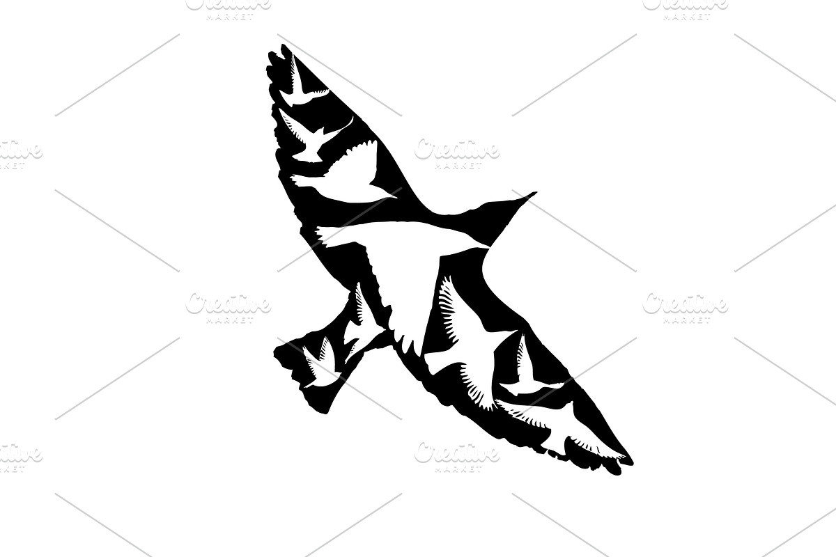 Flying birds silhouette flock, an Animal Illustration by Nenahliadava Design