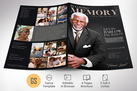 Black Dawn Funeral Program Template, a Brochure Template by Godserv Designs
