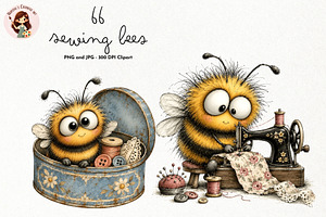 Whimsical Sewing Bees Clipart, a Decorative Illustration by Nicolle's Colorful Art