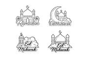 Ramadan and Eid Mubarak Outline, a Decorative Illustration by Saba Vector (Thumbnail 1 of 3)
