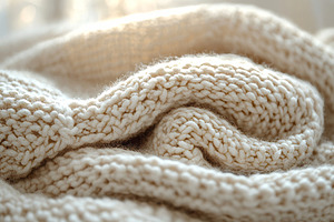 Close-up of a soft, beige knitted blanket, showcasing its intricate texture and, a Background Photo by ImageMir