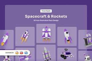 Rocket Launch & Spacecraft 3D Icons, a Technology Illustration by twinstd