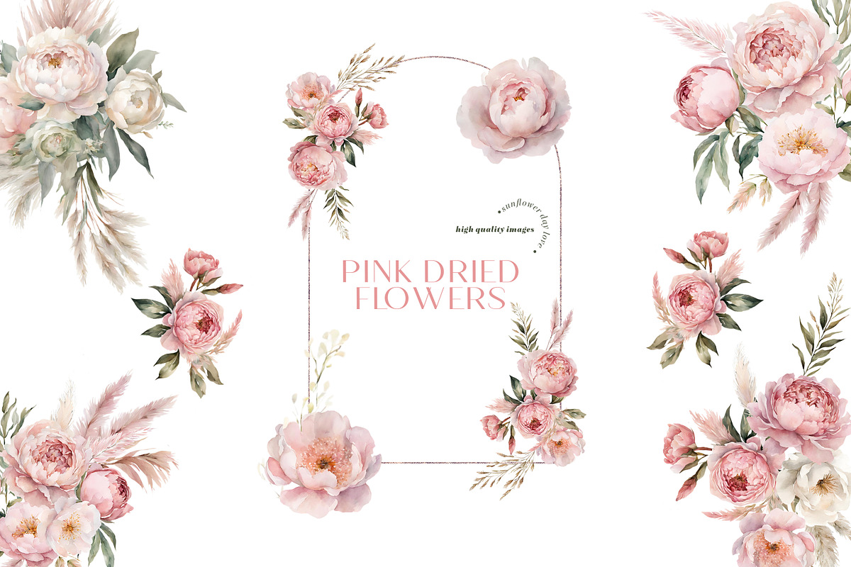 Pink Floral Pampas Grass Clipart, an Illustration by Sunflower Day Love (Photo 7 of 7)