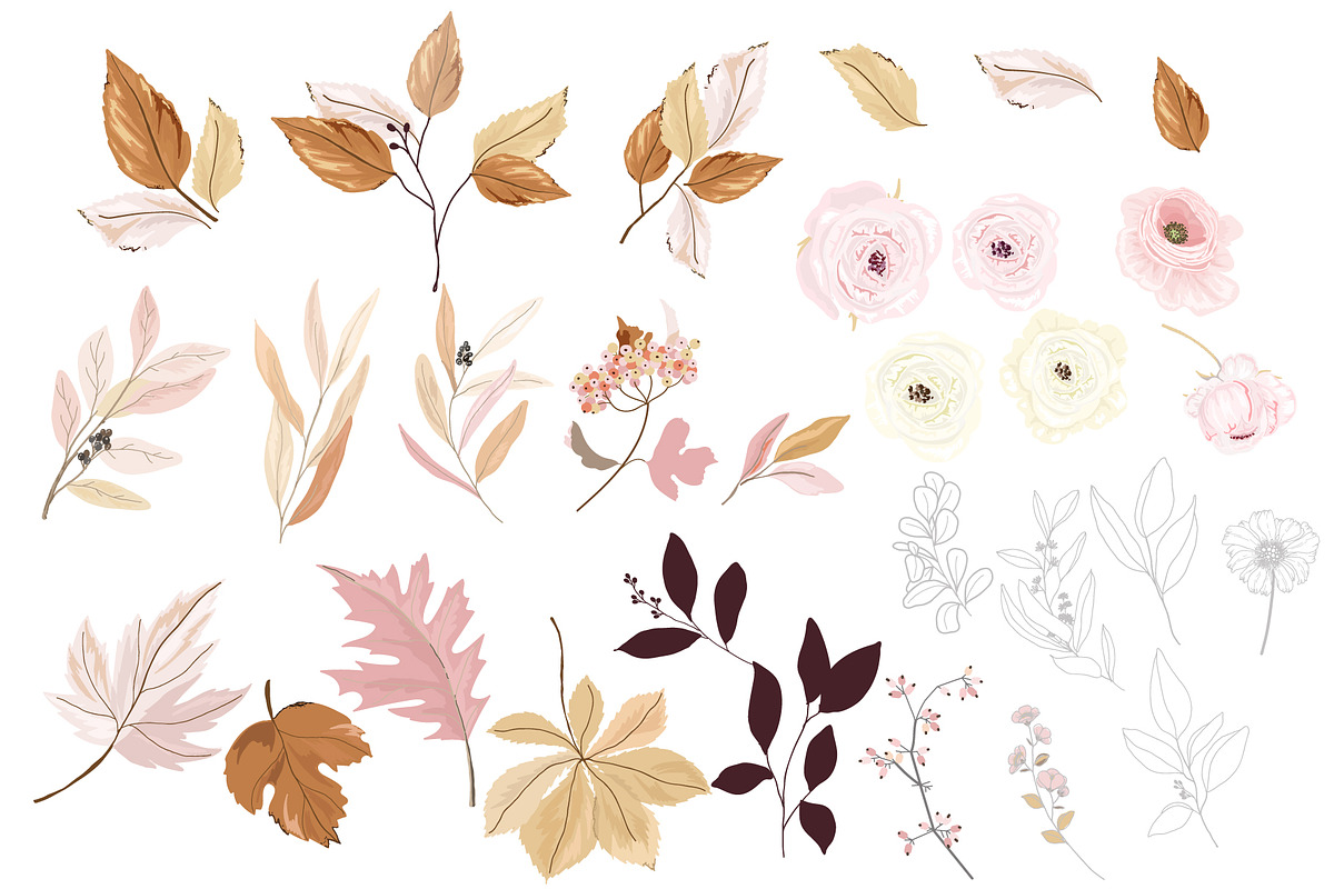 Autumn Pink Rose Handdraw Bundle Set, a Decorative Illustration by MooBeer (Photo 4 of 8)