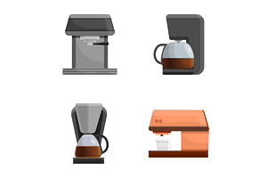 Cafe Equipment Icons Set Cartoon