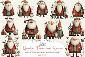 Quirky Primitive Santa Clipart, an Illustration by DreamCafeArt