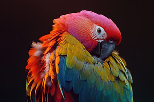 Parrot fluffs its vibrant feathers a, a Photo by Iftikhar Alam