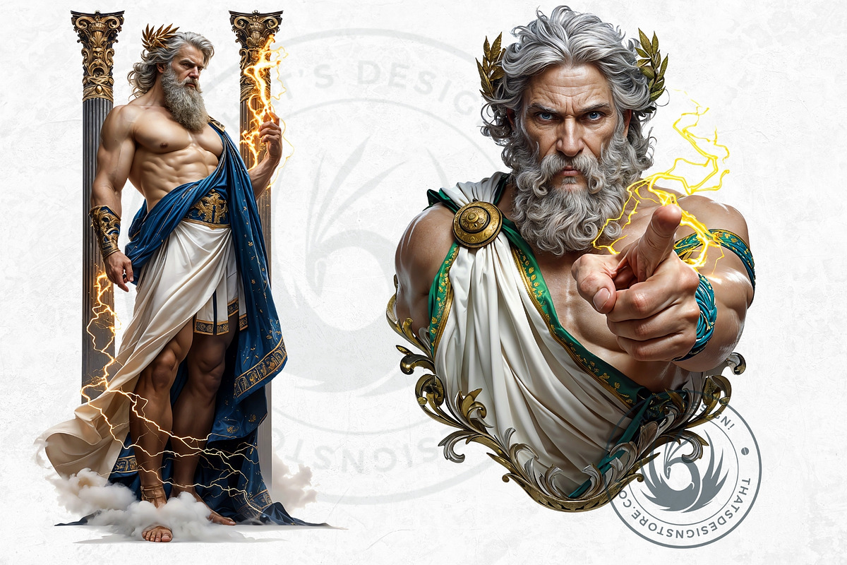 Zeus Greek god clipart Set, a Person Illustration by ThatsDesignArt (Photo 8 of 10)