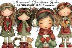Whimsical Christmas Girls Clipart, an Illustration by Black Bird Studio